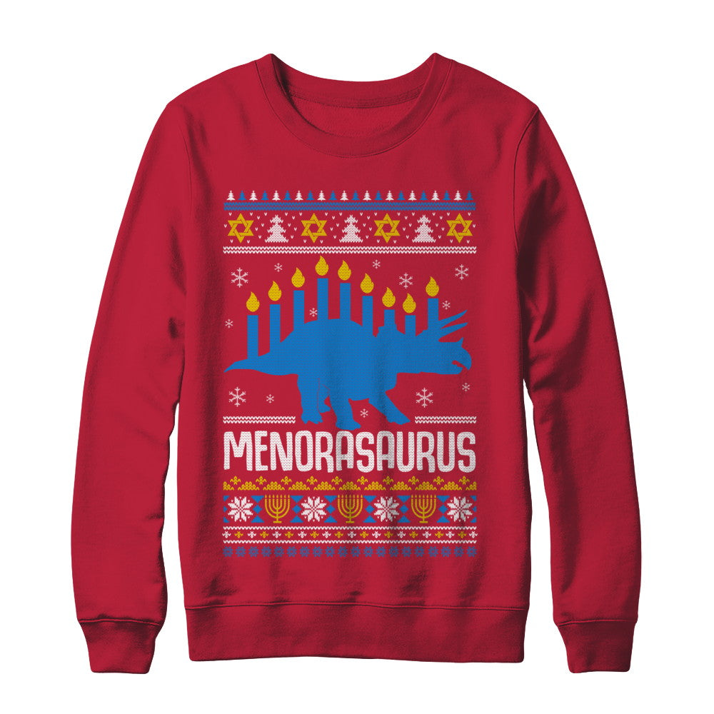 Funny Ugly Hanukkah Dinosaur Menorasaurus Sweater T-Shirt & Sweatshirt | Teecentury.com