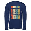 Vintage Retro August 1988 Birth Of Legends 34th Birthday T-Shirt & Hoodie | Teecentury.com