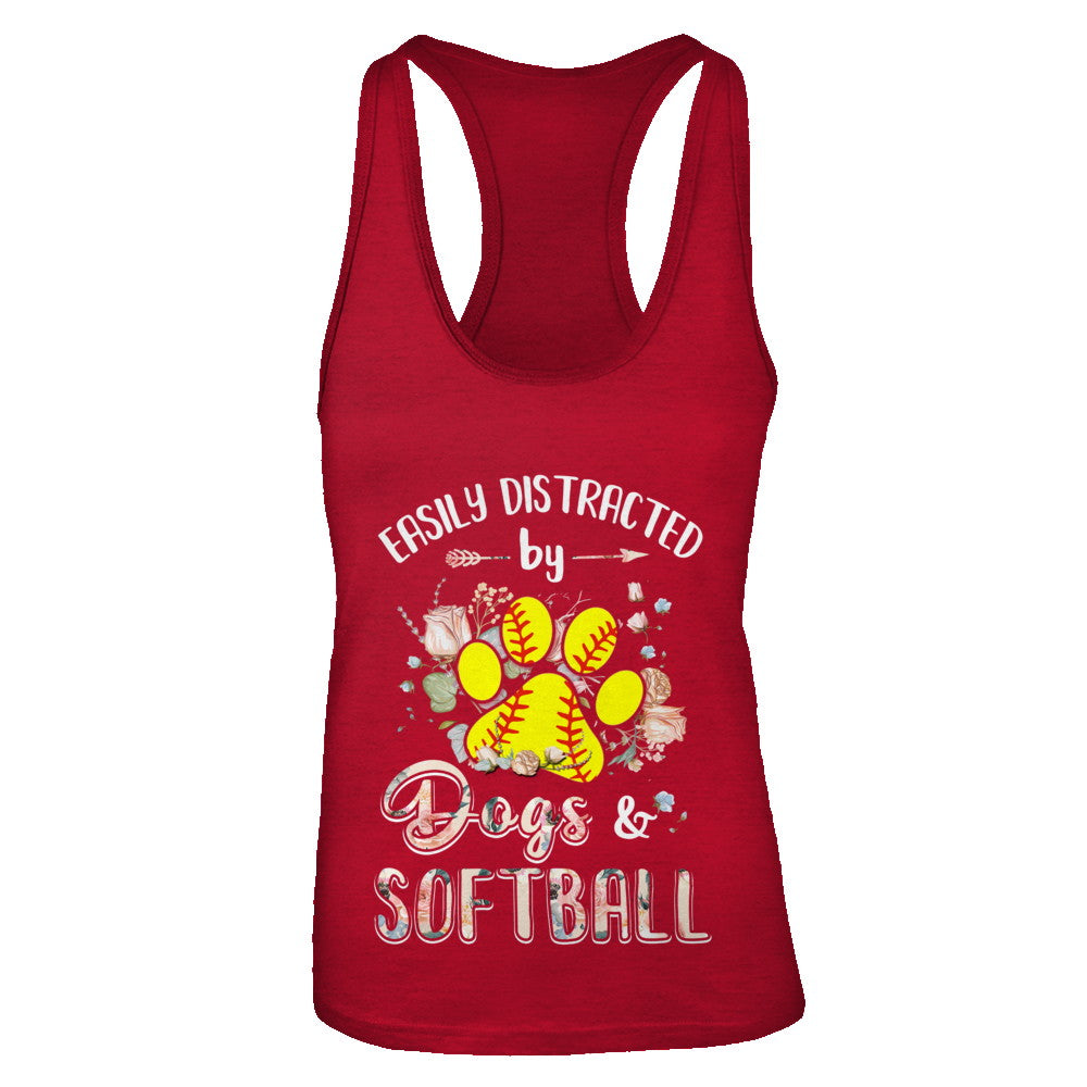 Easily Distracted By Dogs And Softball T-Shirt & Tank Top | Teecentury.com