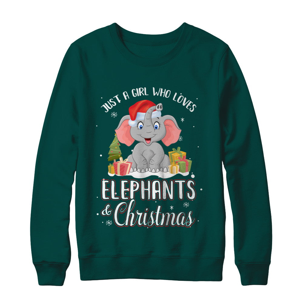 Just A Girl Who Loves Elephants And Christmas T-Shirt & Sweatshirt | Teecentury.com