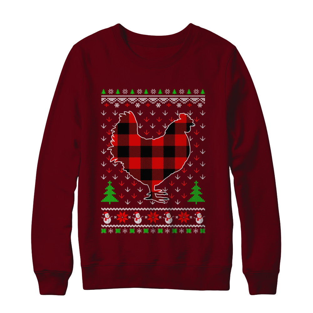 Funny Holiday Chicken Red Plaid Ugly Christmas Sweater T-Shirt & Sweatshirt | Teecentury.com