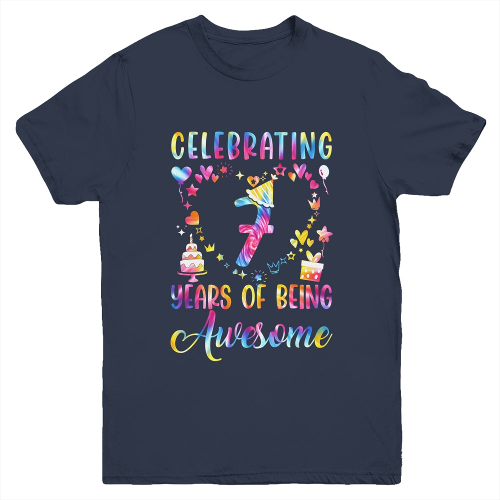 7 Years Of Being Awesome 7 Years Old 7th Birthday Tie Dye Youth Shirt | teecentury