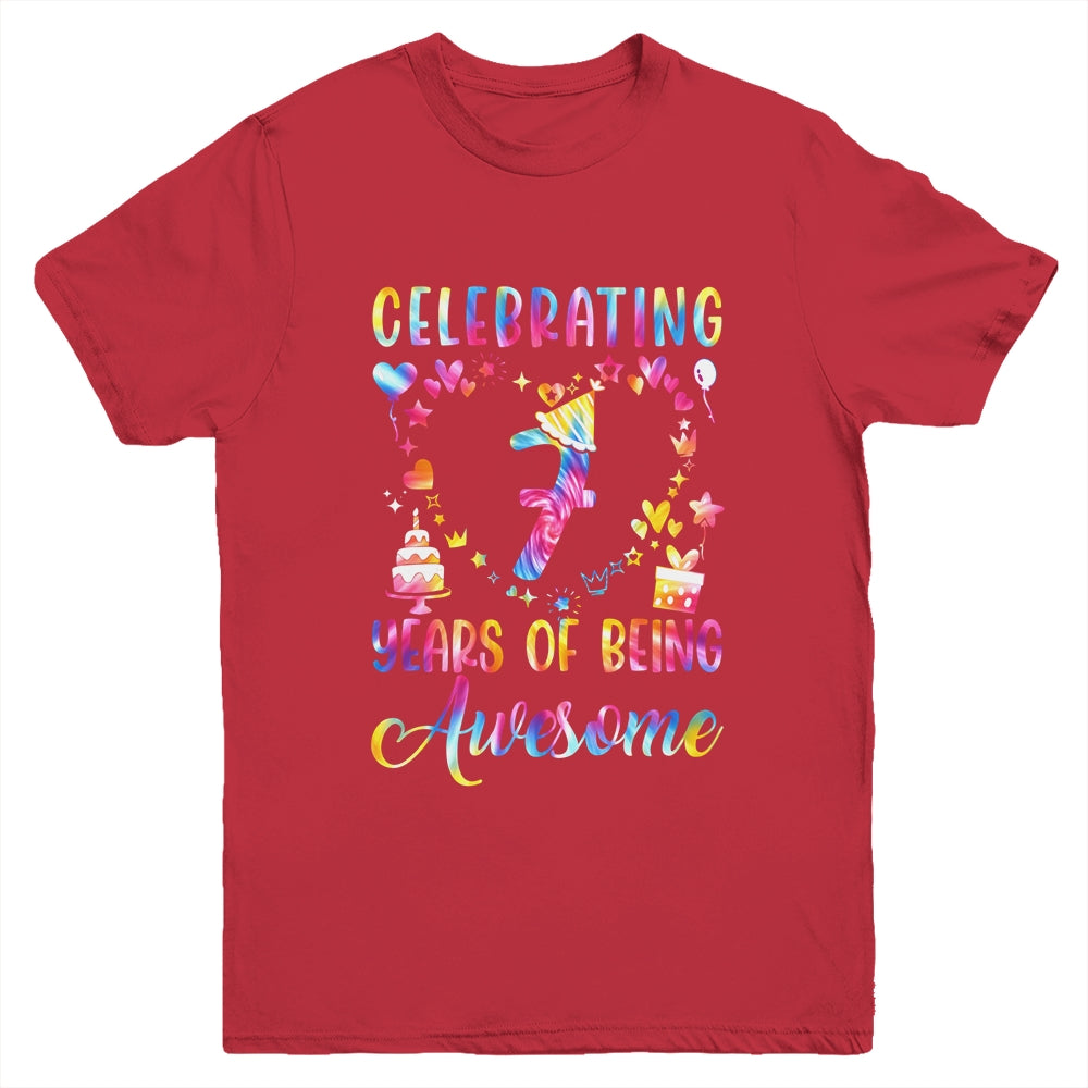 7 Years Of Being Awesome 7 Years Old 7th Birthday Tie Dye Youth Shirt | teecentury