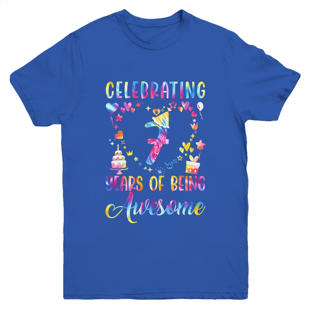 7 Years Of Being Awesome 7 Years Old 7th Birthday Tie Dye Youth Shirt | teecentury