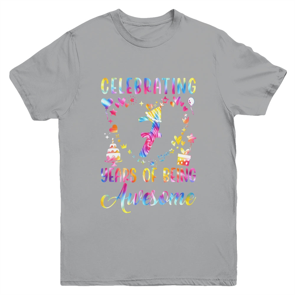 7 Years Of Being Awesome 7 Years Old 7th Birthday Tie Dye Youth Shirt | teecentury