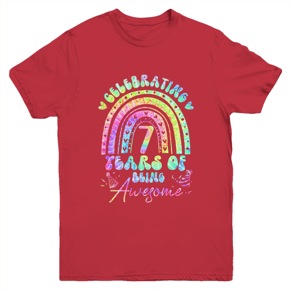 7 Years Of Being Awesome 7th Birthday Girl Tie Dye Youth Shirt | teecentury