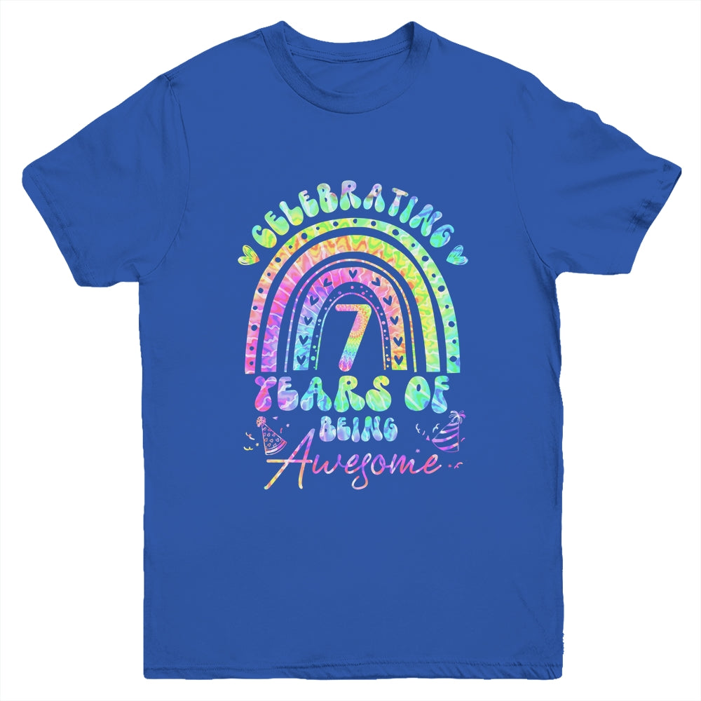 7 Years Of Being Awesome 7th Birthday Girl Tie Dye Youth Shirt | teecentury