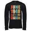 Vintage Retro June 1948 Birth Of Legends 74th Birthday T-Shirt & Hoodie | Teecentury.com