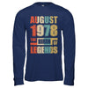 Vintage Retro August 1978 Birth Of Legends 44th Birthday T-Shirt & Hoodie | Teecentury.com