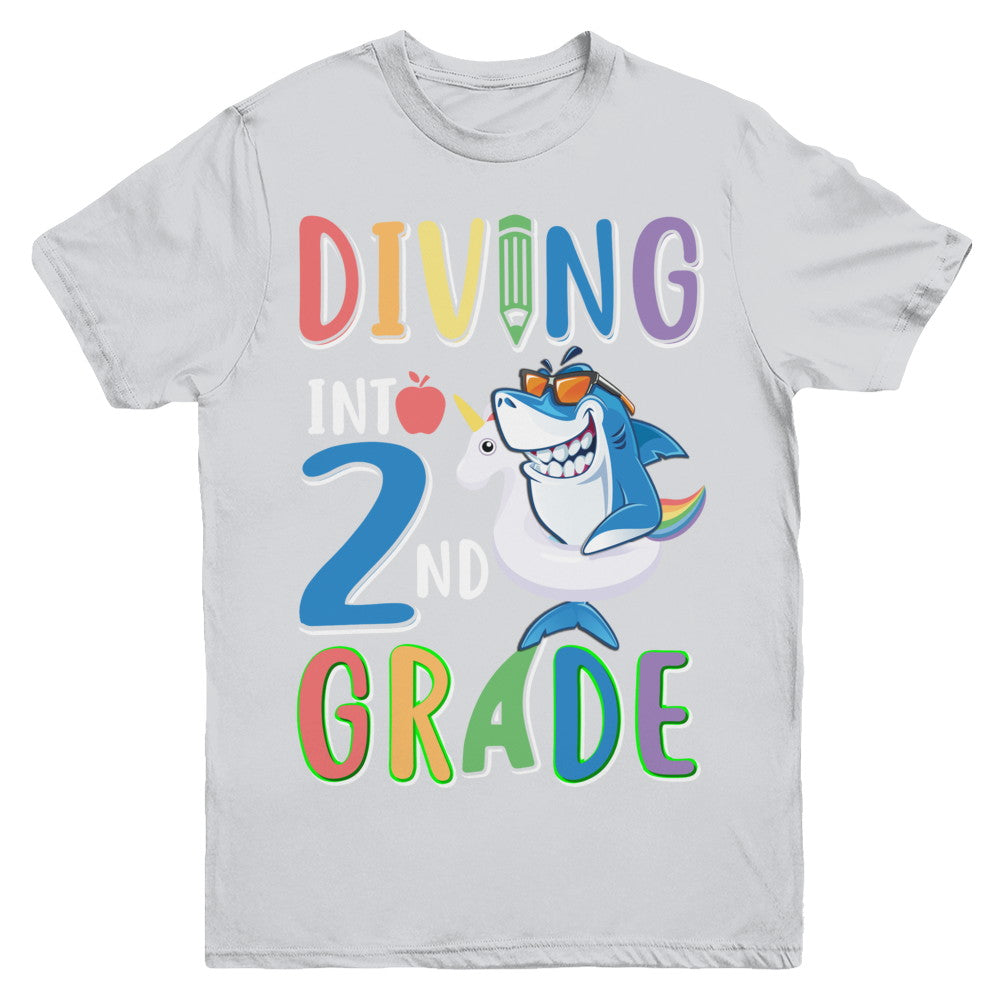 Diving Into 2nd Grade Back To School Shark Youth Youth Shirt | Teecentury.com