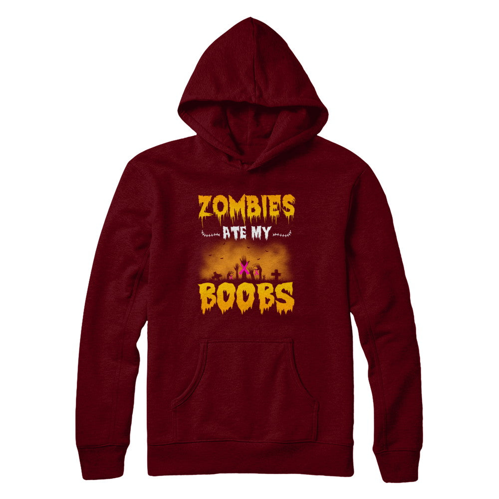 Zombies Ate My Boobs Breast Cancer Pink Halloween T-Shirt & Hoodie | Teecentury.com