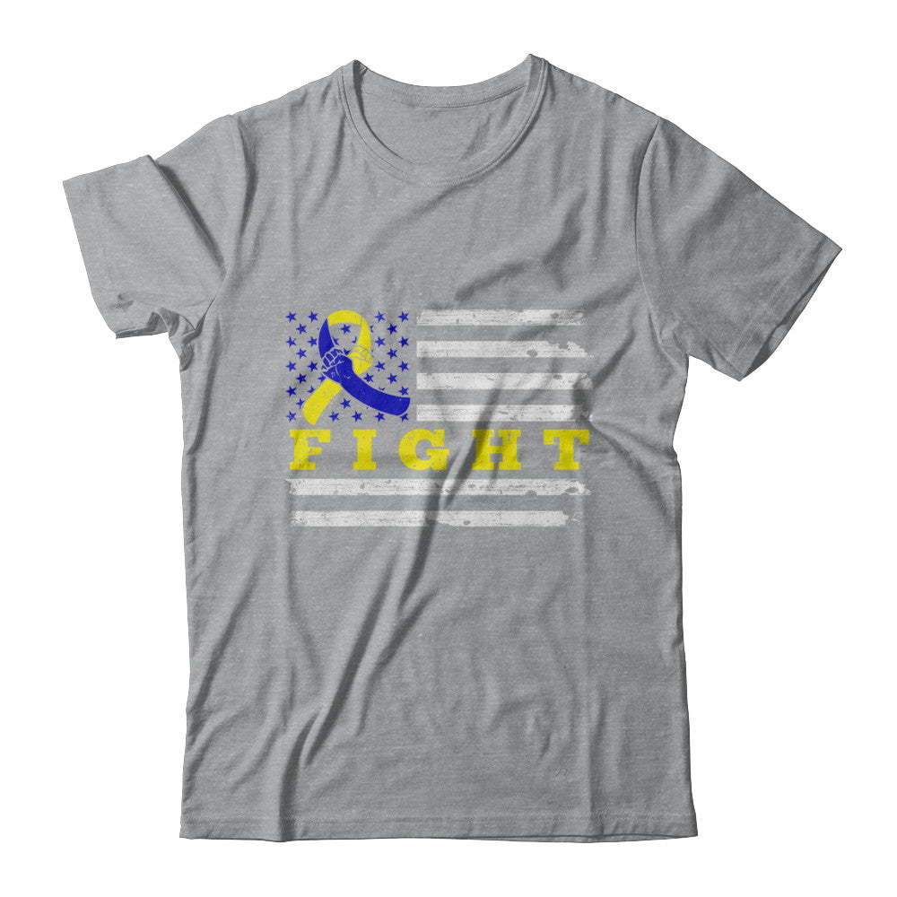 Fight Blue Yellow Ribbon US Flag Down Syndrome Awareness T-Shirt & Hoodie | Teecentury.com