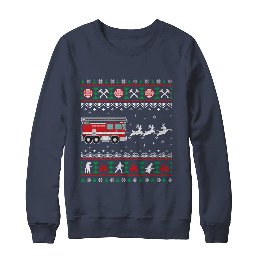 Merry Christmas Firefighter Fireman Ugly Sweater Gift T-Shirt & Sweatshirt | Teecentury.com