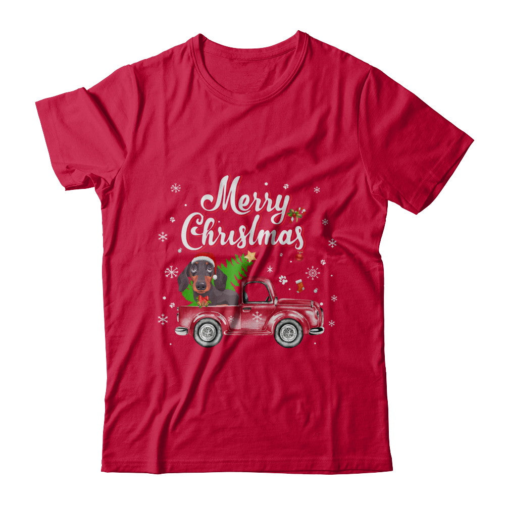 Dachshund Rides Red Truck Christmas Pajama T-Shirt & Sweatshirt | Teecentury.com