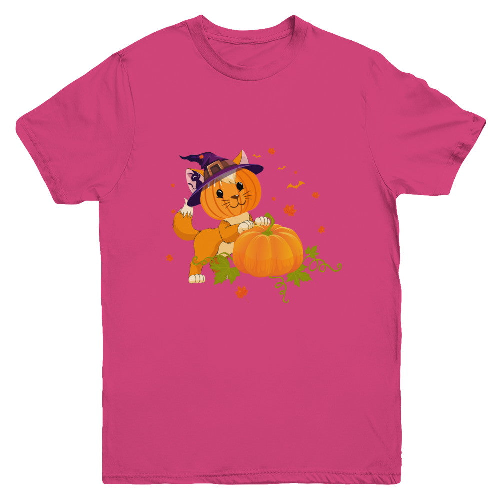 Funny Halloween Cat Pumpkin Costume Youth Youth Shirt | Teecentury.com