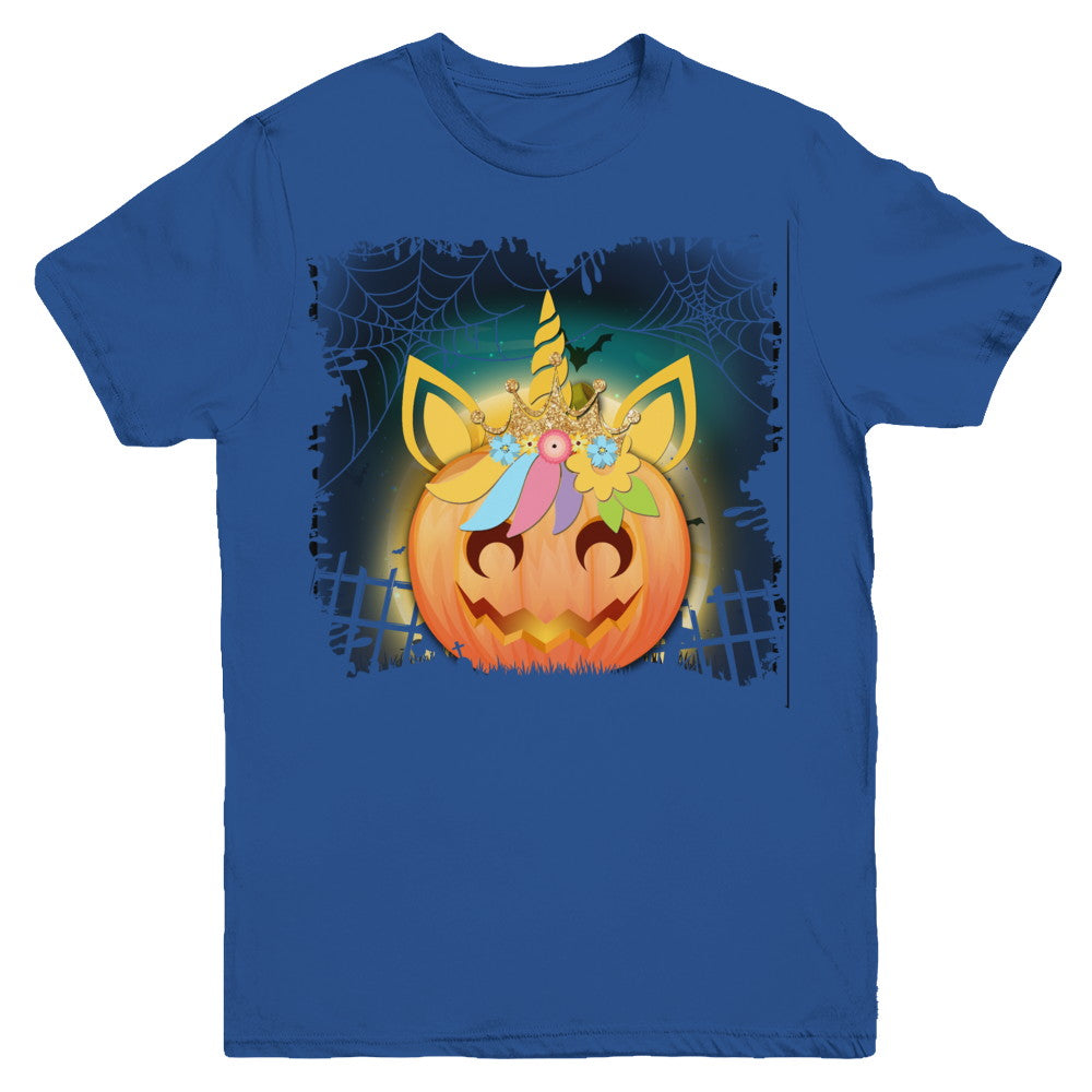 Kids Girls Unicorn Pumpkin Queen Halloween Youth Youth Shirt | Teecentury.com