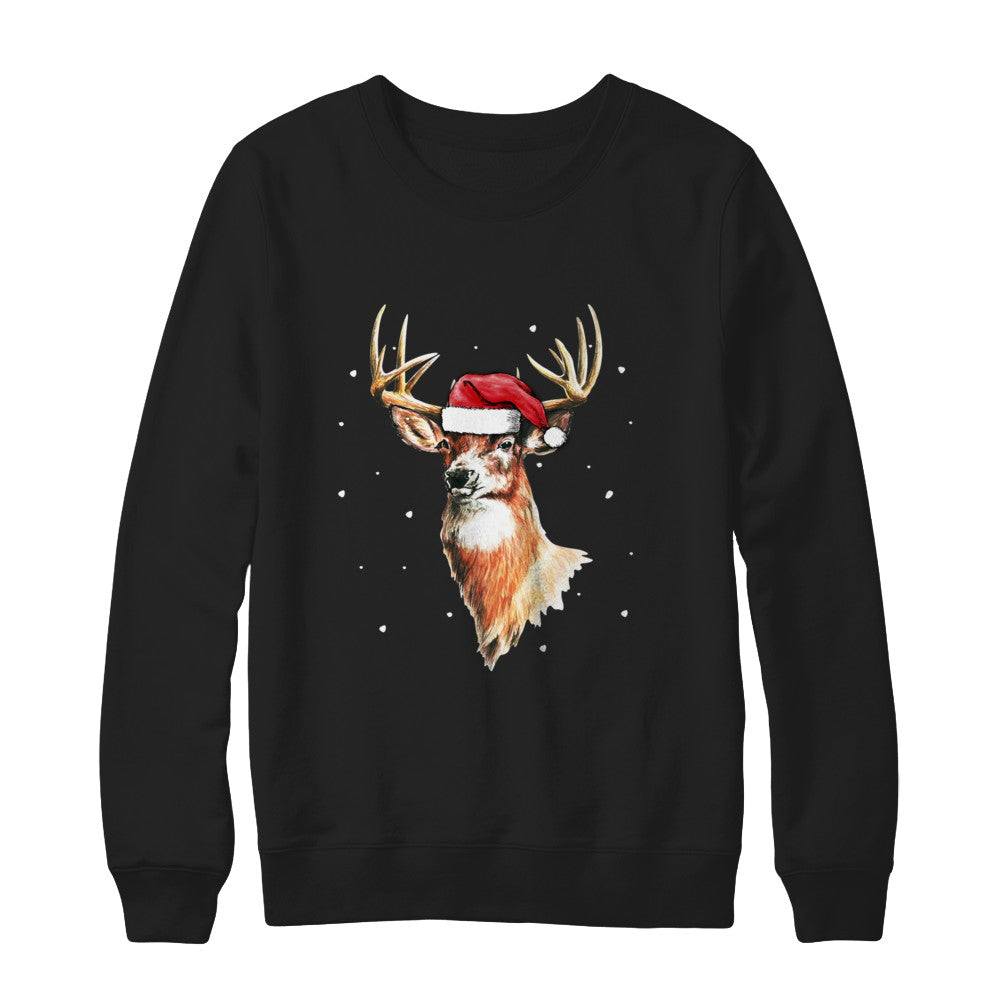 Christmas Pajama Deer With Santa Hat Hunting Hunter T-Shirt & Sweatshirt | Teecentury.com