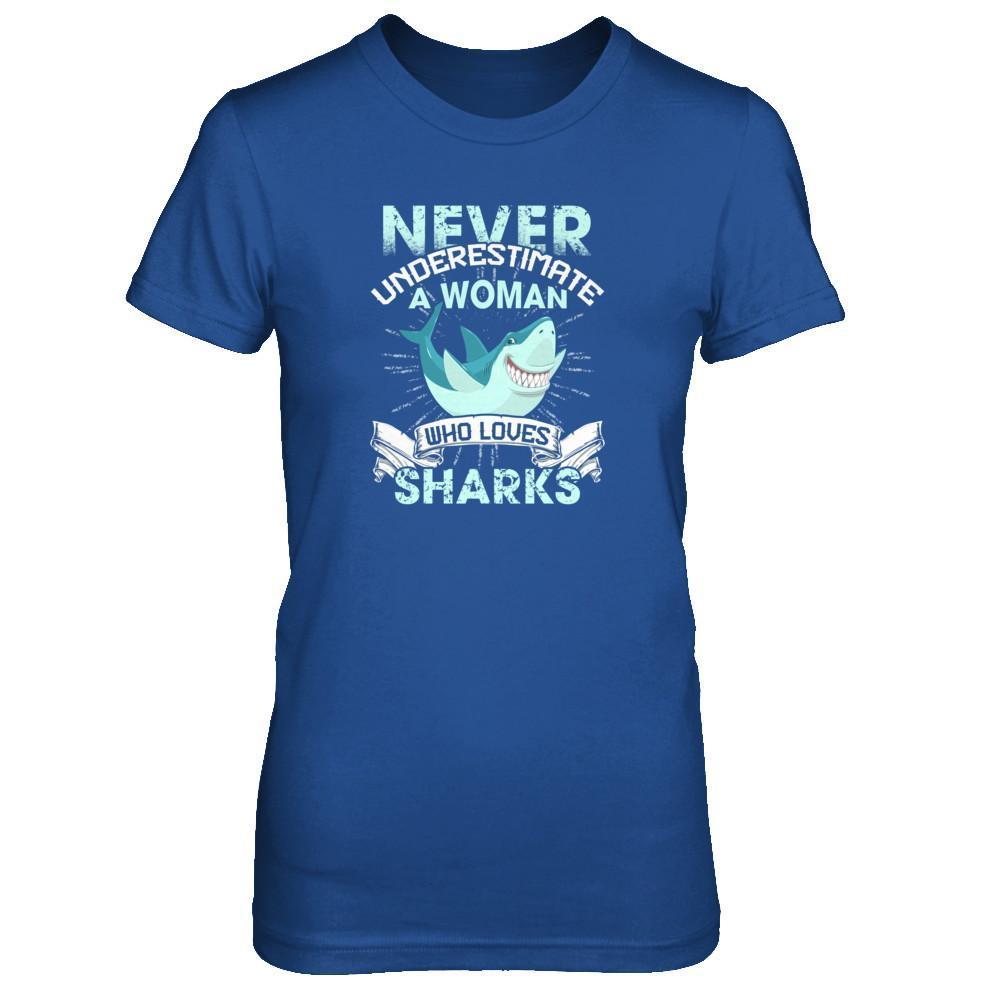 Never Underestimate A Woman Who Loves Shark T-Shirt & Tank Top | Teecentury.com