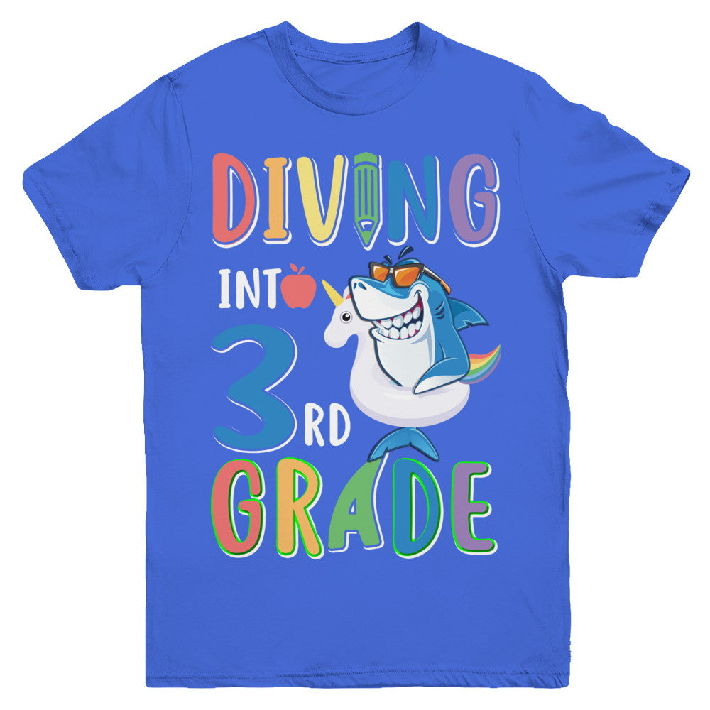 Diving Into 3rd Grade Back To School Shark Youth Youth Shirt | Teecentury.com