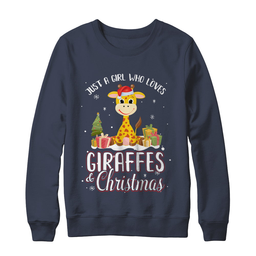 Just A Girl Who Loves Giraffes And Christmas T-Shirt & Sweatshirt | Teecentury.com