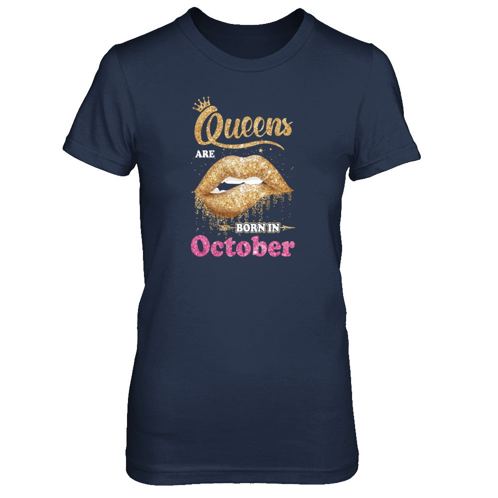 Lipstick Black Queens Are Born In October Birthday Gift T-Shirt & Tank Top | Teecentury.com