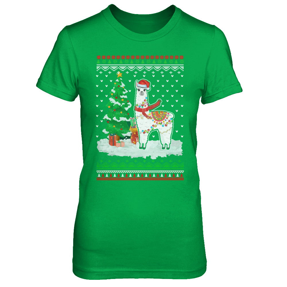 Xmas Alpaca Llama Santa Hat Ugly Christmas Sweater T-Shirt & Sweatshirt | Teecentury.com
