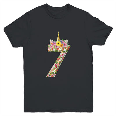 7th Birthday Girl 7 Years Old Awesome Unicorn Flower Youth Youth Shirt | Teecentury.com