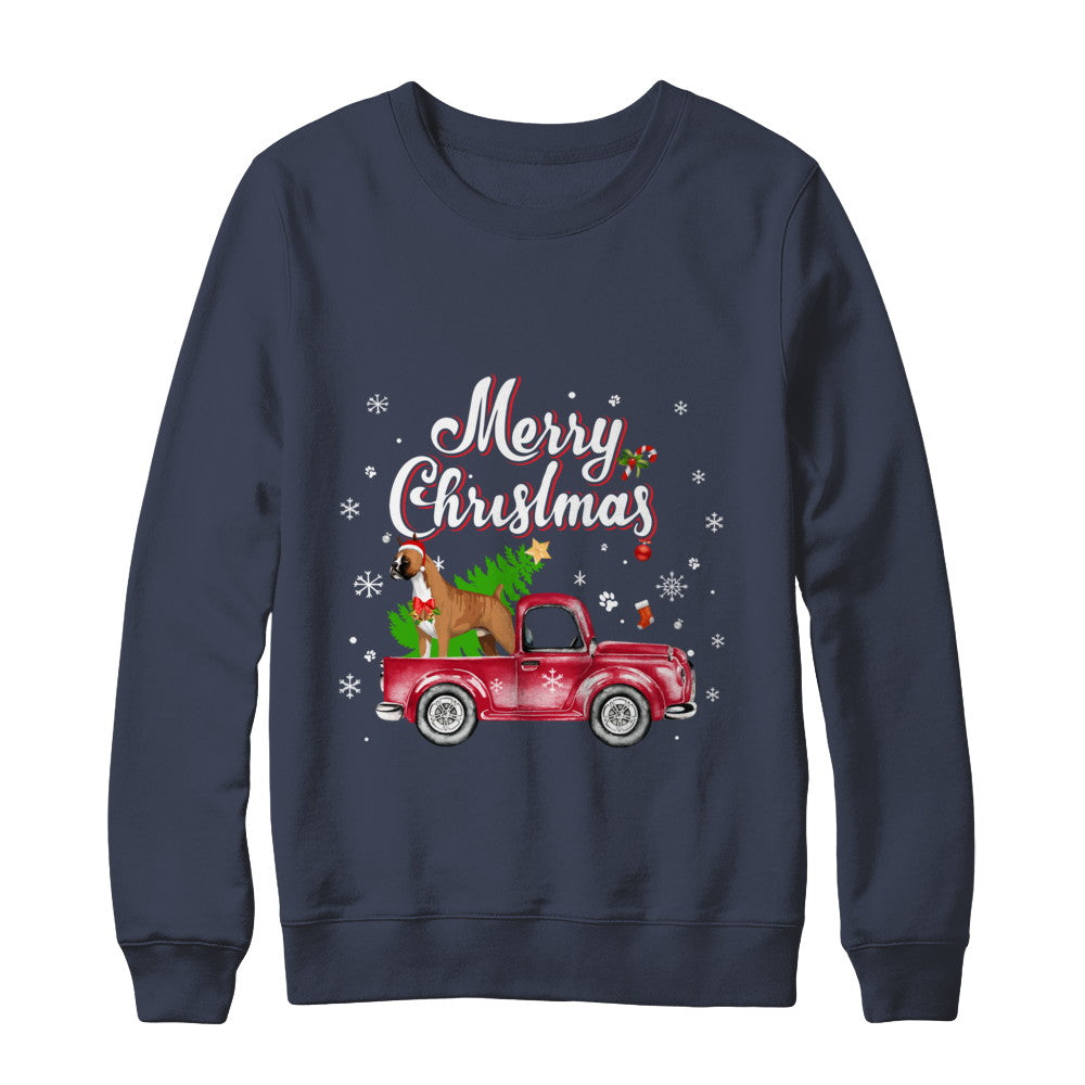 Boxer Rides Red Truck Christmas Pajama T-Shirt & Sweatshirt | Teecentury.com
