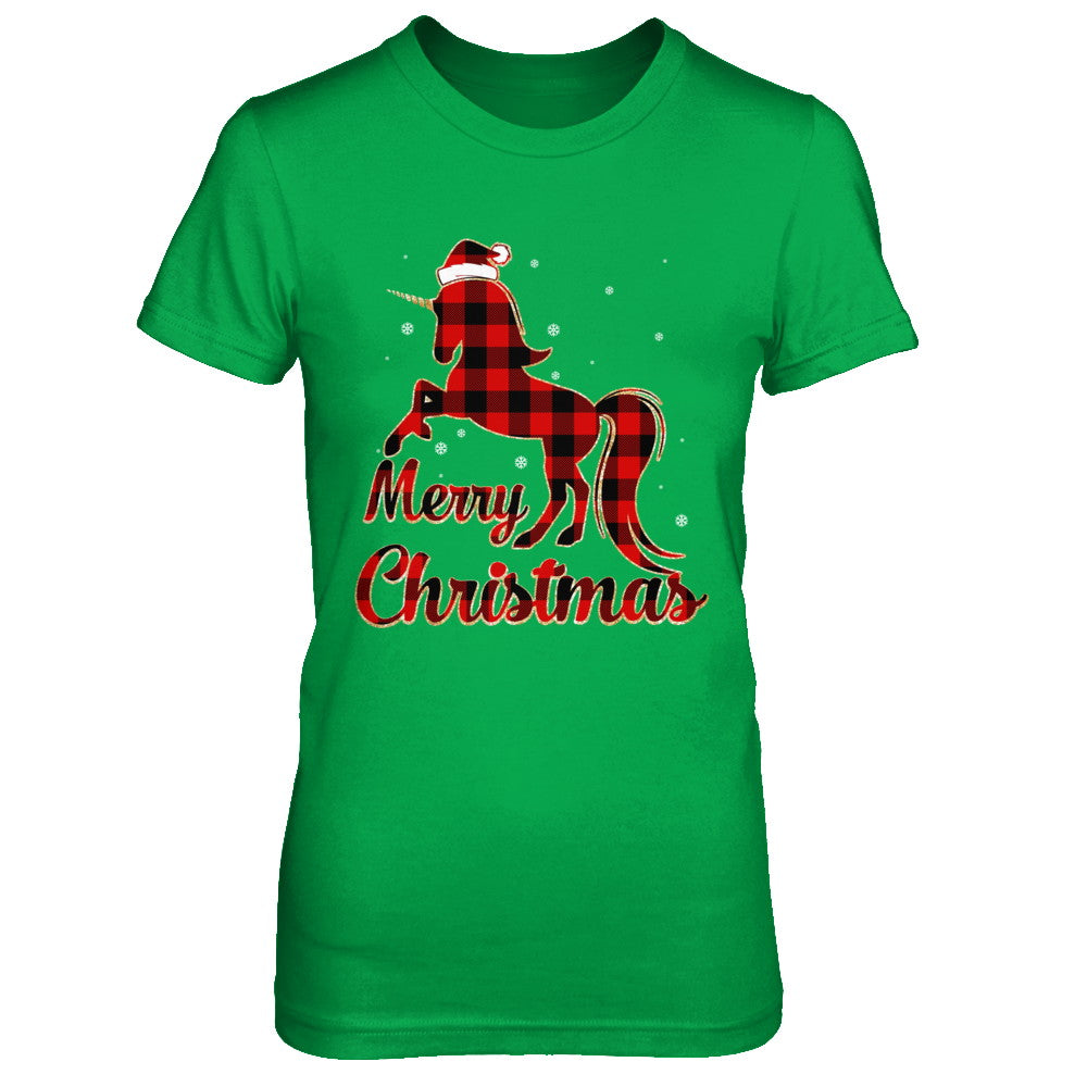 Red Buffalo Plaid Unicorn Merry Christmas T-Shirt & Sweatshirt | Teecentury.com
