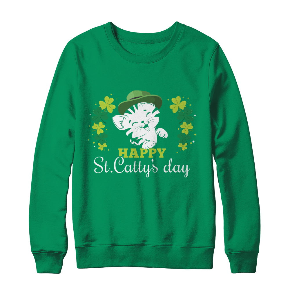 Happy St Catty's Day Saint Patrick's Day Cat T-Shirt & Hoodie | Teecentury.com