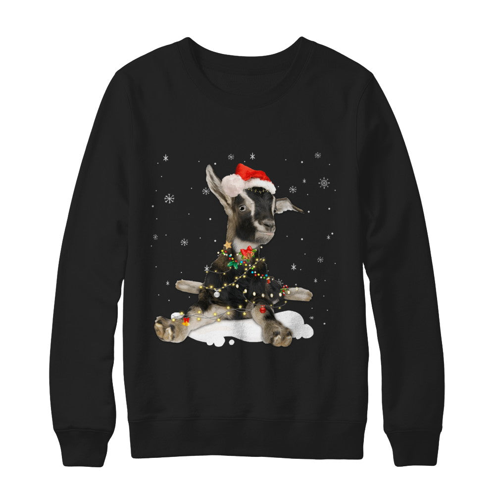 Goat With Santa Hat Lights Christmas T-Shirt & Sweatshirt | Teecentury.com