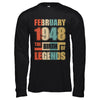 Vintage Retro February 1948 Birth Of Legends 74th Birthday T-Shirt & Hoodie | Teecentury.com