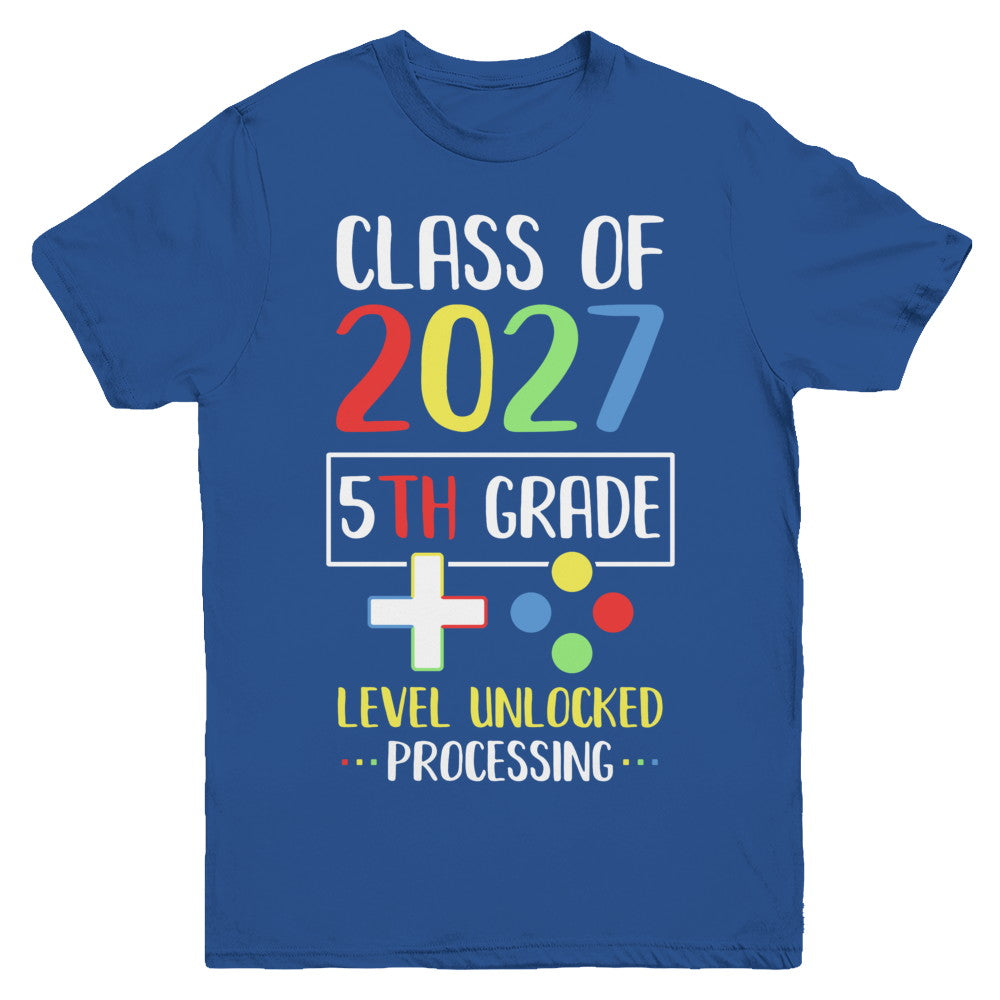 Class Of 2027 5th Grade Level Unlock Gaming Back Go School Youth Youth Shirt | Teecentury.com