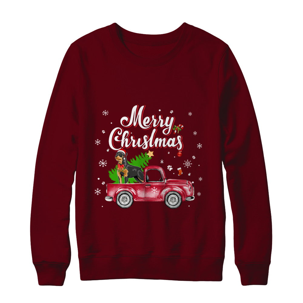 Rottweiler Rides Red Truck Christmas Pajama T-Shirt & Sweatshirt | Teecentury.com