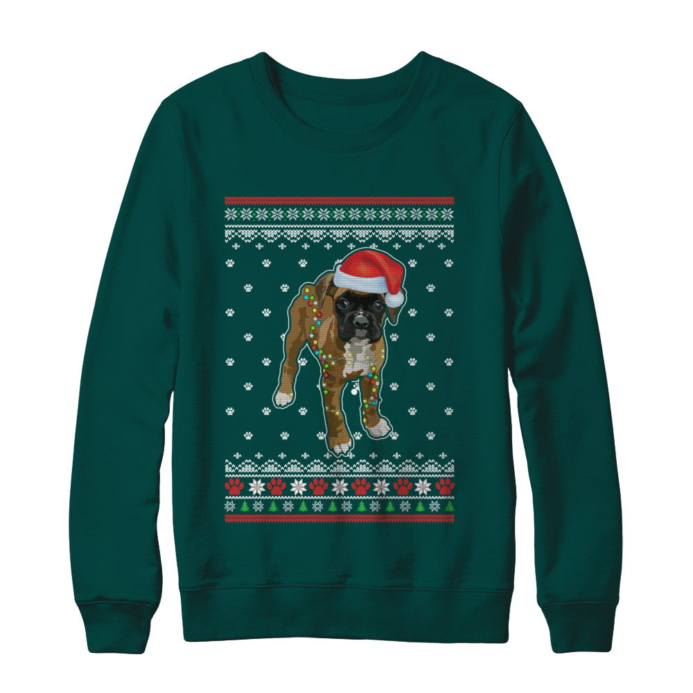 Boxer Christmas Ugly Sweater Lights Dog Xmas Gift T-Shirt & Sweatshirt | Teecentury.com