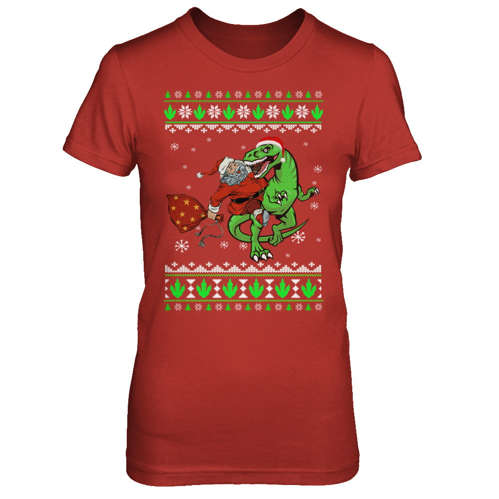 Santa Riding Dinosaur T-Rex Ugly Christmas Sweater T-Shirt & Sweatshirt | Teecentury.com