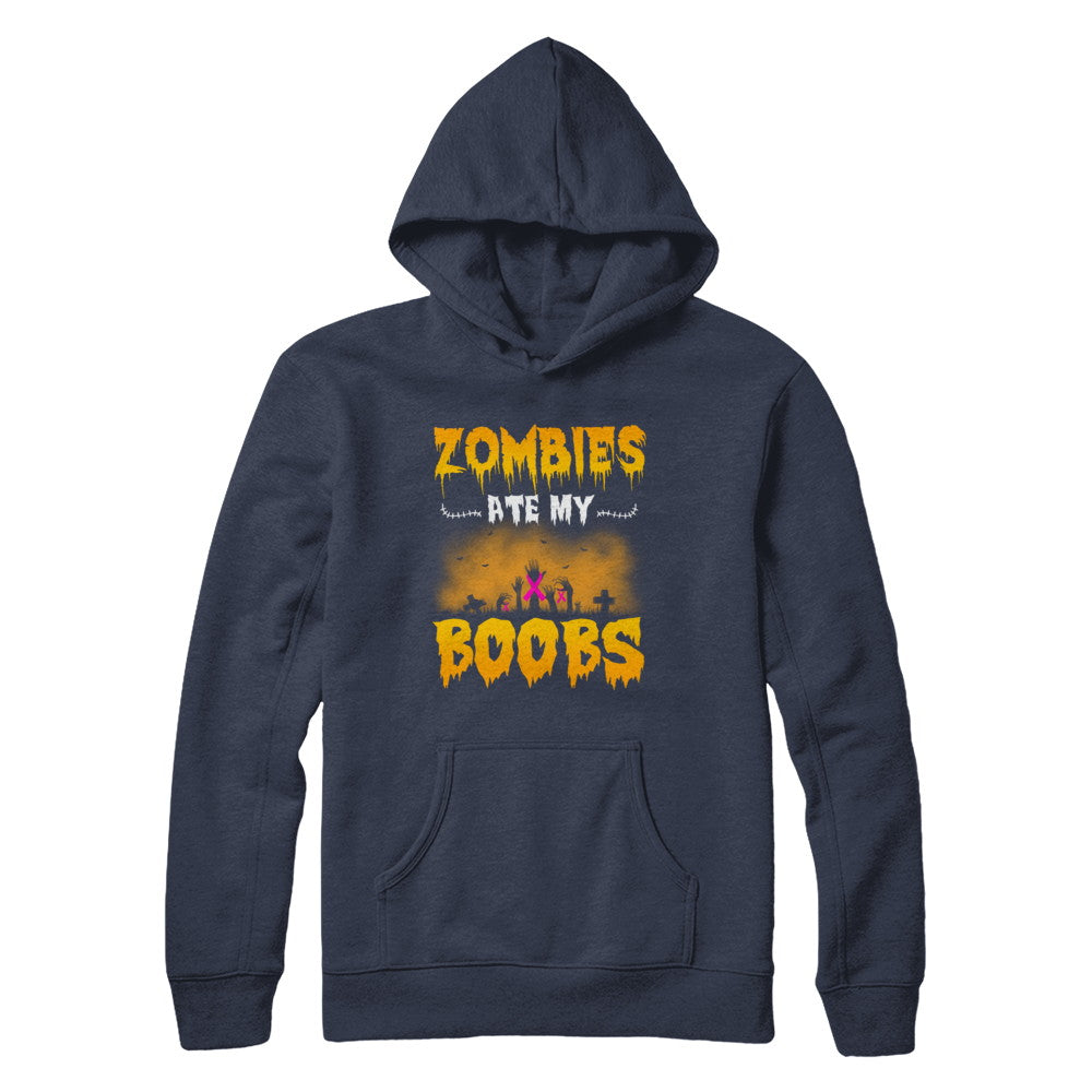 Zombies Ate My Boobs Breast Cancer Pink Halloween T-Shirt & Hoodie | Teecentury.com