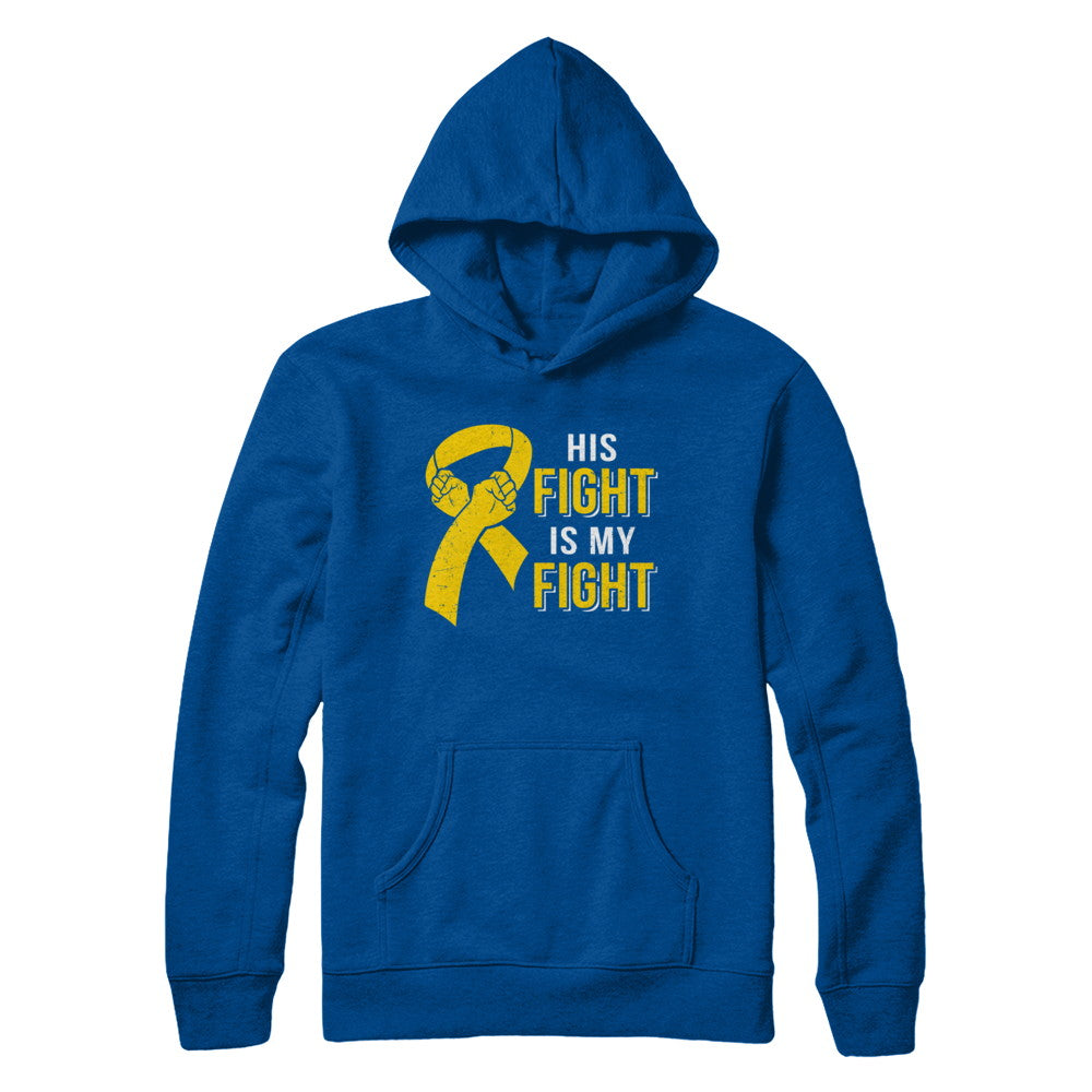His Fight Is My Fight Childhood Cancer Yellow Ribbon T-Shirt & Hoodie | Teecentury.com