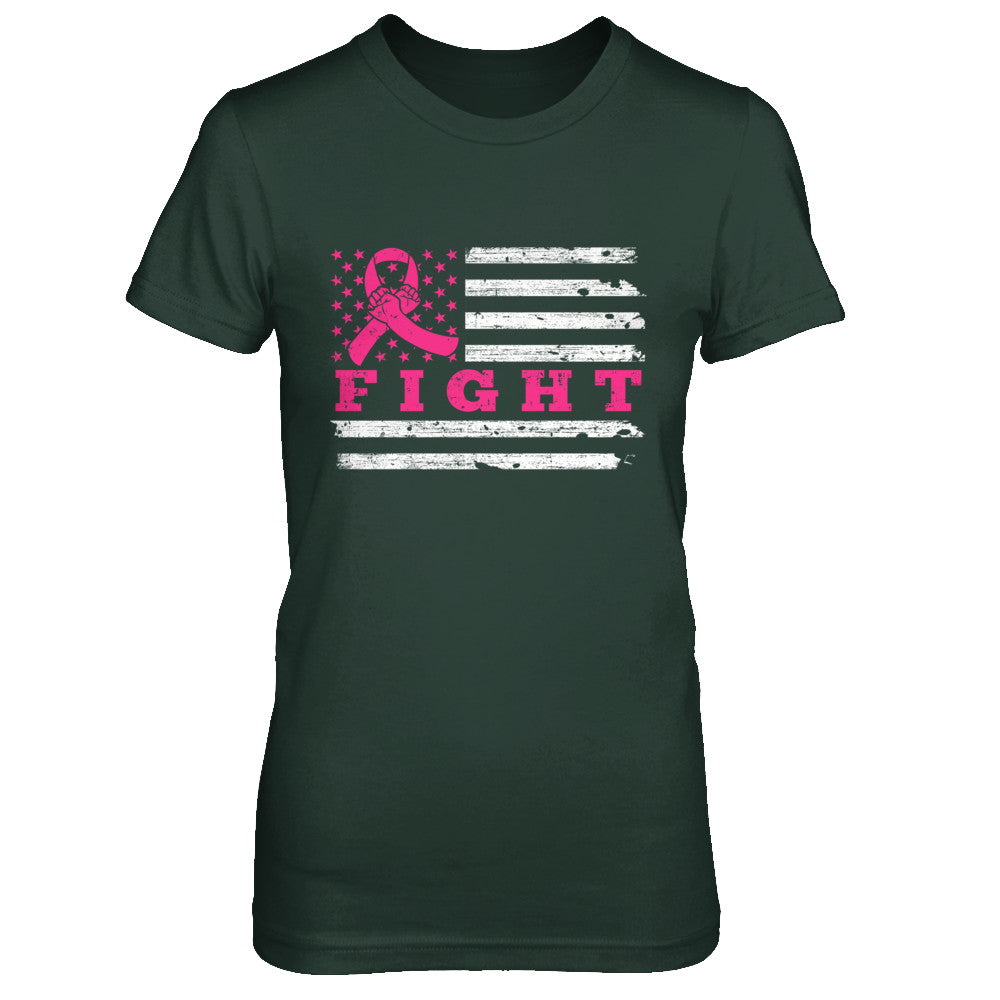 Fight Pink Ribbon US Flag Breast Cancer Awareness T-Shirt & Hoodie | Teecentury.com