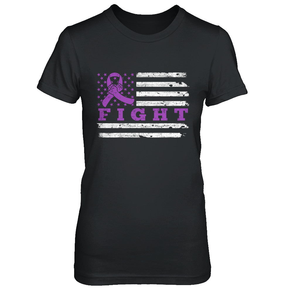 Fight Purple Ribbon US Flag Alzheimer's Pancreatic Awareness T-Shirt & Hoodie | Teecentury.com
