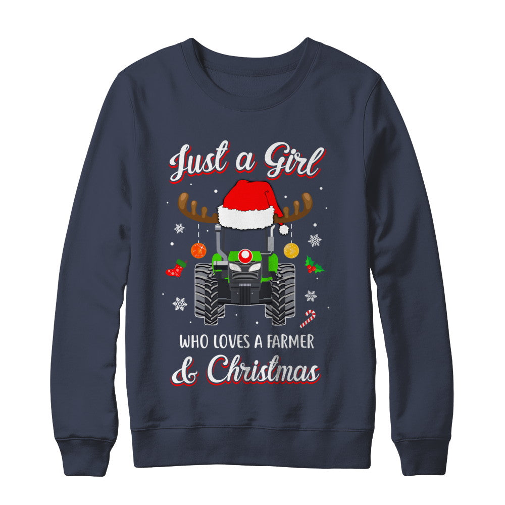 Just A Girl Who Loves A Farmer And Christmas T-Shirt & Sweatshirt | Teecentury.com