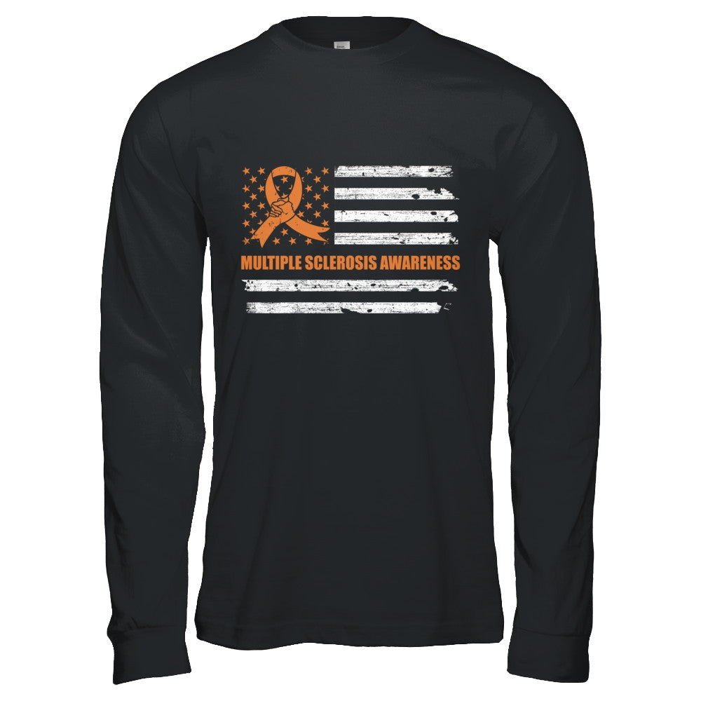 Orange Ribbon Multiple Sclerosis Awareness US Flag T-Shirt & Hoodie | Teecentury.com