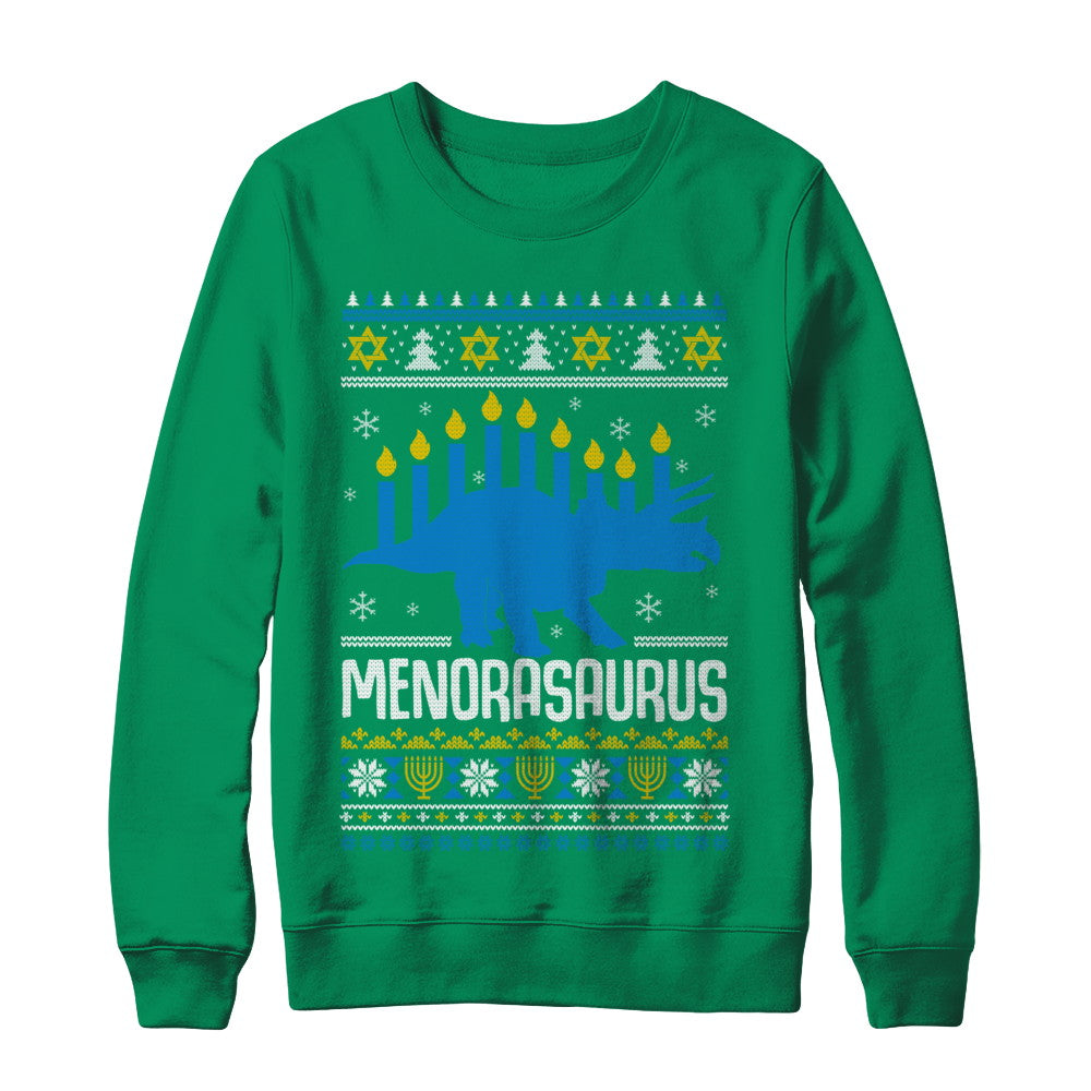 Funny Ugly Hanukkah Dinosaur Menorasaurus Sweater T-Shirt & Sweatshirt | Teecentury.com