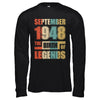Vintage Retro September 1948 Birth Of Legends 74th Birthday T-Shirt & Hoodie | Teecentury.com
