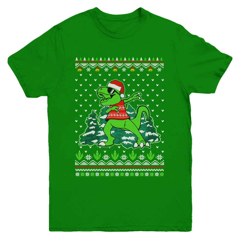 Funny Dab Dabbing Dinosaur Ugly Christmas Sweater Xmas Youth Youth Shirt | Teecentury.com