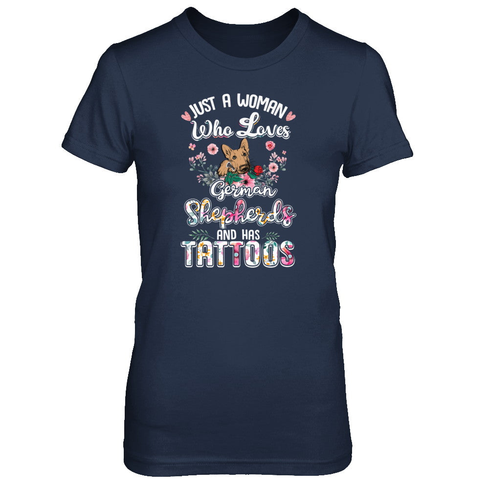 Just A Woman Who Loves German Shepherds And Has Tattoos T-Shirt & Tank Top | Teecentury.com
