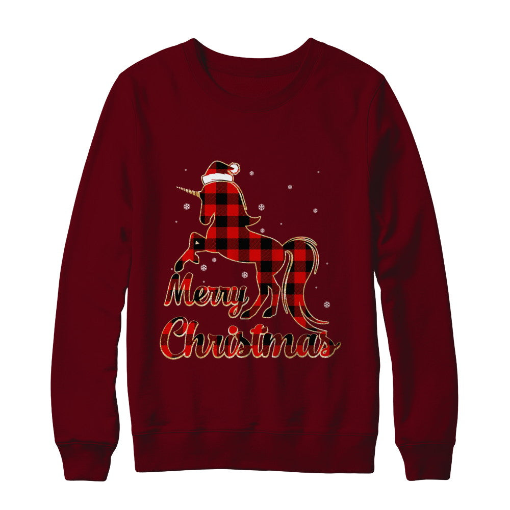 Red Buffalo Plaid Unicorn Merry Christmas T-Shirt & Sweatshirt | Teecentury.com