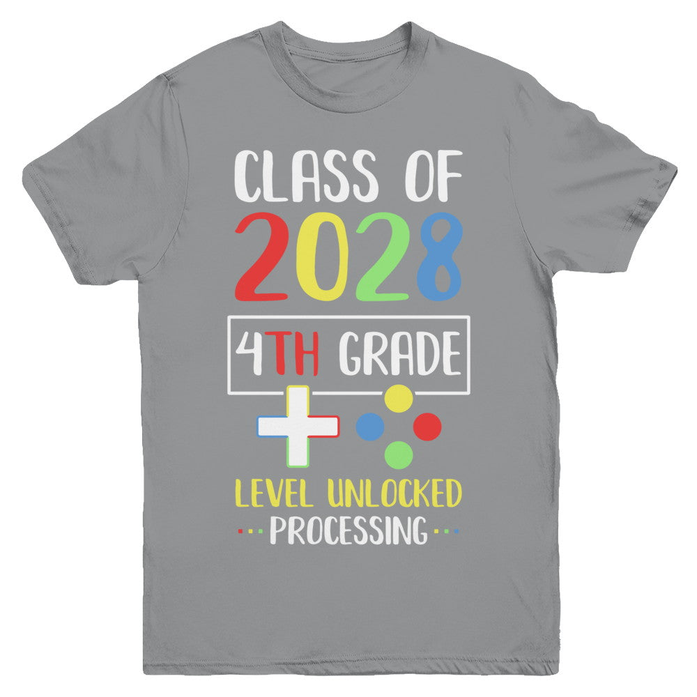 Class Of 2028 4th Grade Level Unlock Gaming Back Go School Youth Youth Shirt | Teecentury.com