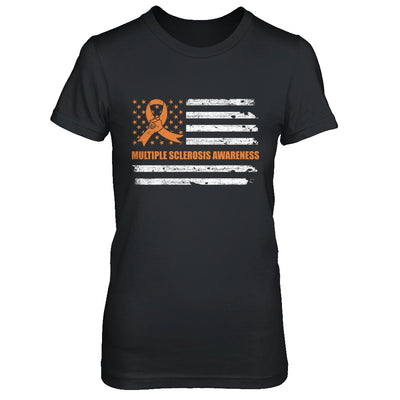 Orange Ribbon Multiple Sclerosis Awareness US Flag T-Shirt & Hoodie | Teecentury.com