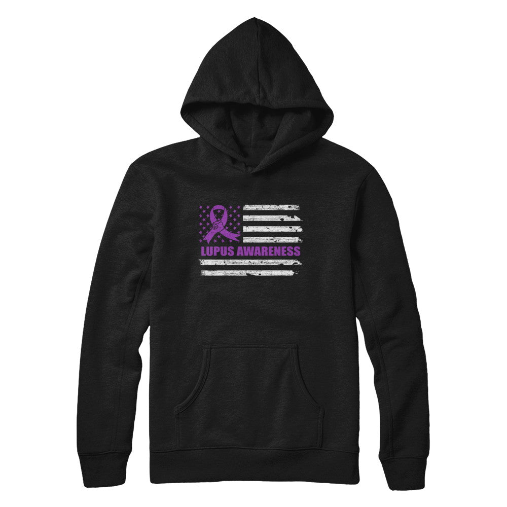 Purple Ribbon Lupus Awareness US Flag T-Shirt & Hoodie | Teecentury.com